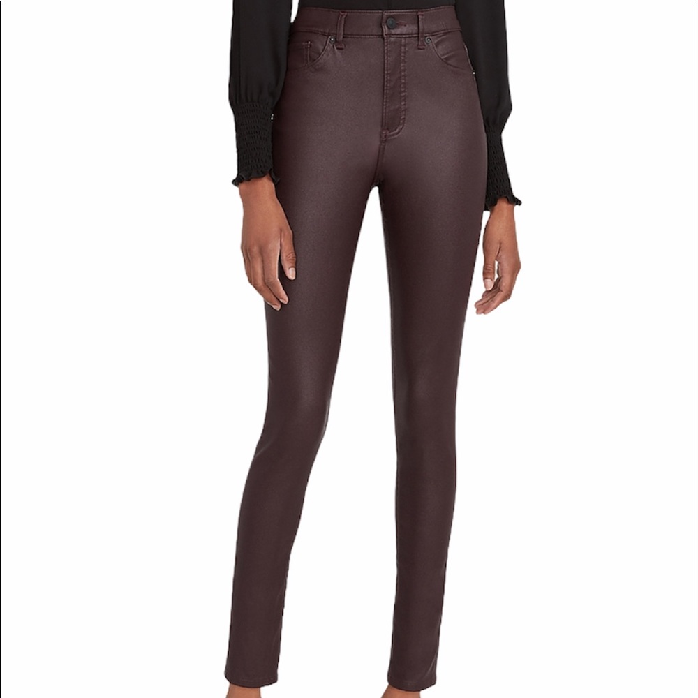 NWT Express High Waisted Coated Maroon Jeans